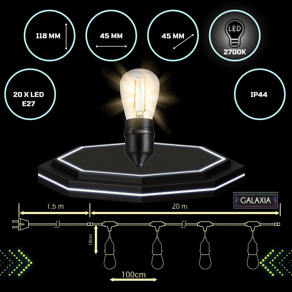 LED dārza apgaismojums Girlandia, 20 m цена и информация | Āra apgaismojums | 220.lv