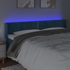 gultas galvgalis ar LED, 203x16x78/88 cm, tumši zils samts cena un informācija | Gultas | 220.lv