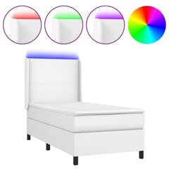 atsperu gulta ar matraci, LED, balta, 90x190 cm, mākslīgā āda cena un informācija | Gultas | 220.lv