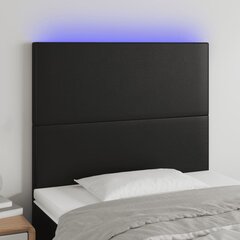 gultas galvgalis ar LED, 80x5x118/128 cm, melna mākslīgā āda cena un informācija | Gultas | 220.lv