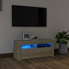 TV galdiņš ar LED lampiņām, 90x35x40 cm, ozolkoka krāsā cena un informācija | TV galdiņi | 220.lv