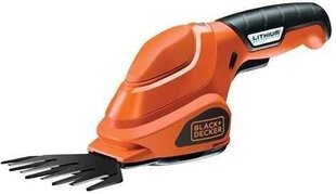 Akumulatora zāles un dzīvžoga šķēres Black&amp;Decker GSL 200 3,6V цена и информация | Кусторезы, ножницы для газона | 220.lv