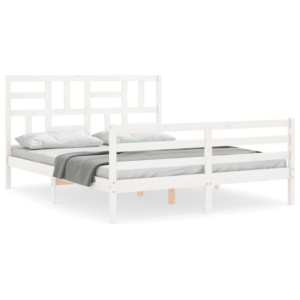 gultas rāmis ar galvgali, 160x200 cm, masīvkoks, balts цена и информация | Gultas | 220.lv