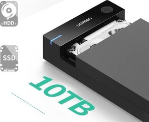 Ugreen US222 SATA ārējais diska korpuss, 3,5" USB 3.0 cietais disks, melns cena un informācija | Ārējie cietie diski | 220.lv