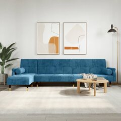 L-formas dīvāngulta, zila, 271x140x70 cm, samts cena un informācija | Dīvāni | 220.lv