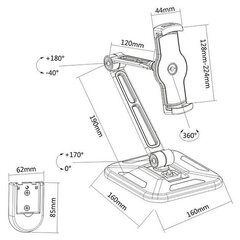Galda-sienas turētājs Techly 4.7 - 12.9" planšetdatoriem, telefoniem, regulējams, melns cena un informācija | Citi aksesuāri planšetēm un e-grāmatām | 220.lv