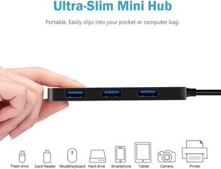 USB-концентратор Kexin USB, Ultra Slim Extra Lint 5-в-1-в-1 Адаптер данных USB USB USB 3.0 Hub с 3 USB 3.0 Ports, MicroSD и подарок считывателей SD для ПК, планшета, Windows, Mac OS, Linux (Black) цена и информация | Адаптеры и USB разветвители | 220.lv