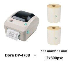 Dore DP-470B DP470B etiķešu printeris + Zebra 800264-605 102х152 mm etiķetes rullis Dore saderīga komplekts 2 gab. - cena un informācija | Printeri un daudzfunkcionālās ierīces | 220.lv