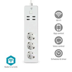 WiFi energopakete ar 3 kontaktiem ar zemes vadu un 4 x USB 3680W Nedis SmartLife, 32x7x11 cm cena un informācija | Adapteri un USB centrmezgli | 220.lv