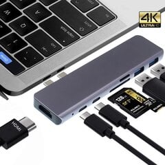 7W1 Adapter Hub USB -C HDMI 4K SD MacBook Pro / Air - pelēks цена и информация | Адаптеры и USB разветвители | 220.lv