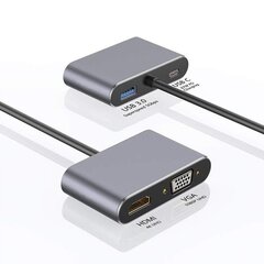 Alumīnija adaptera rumba 4W1 USB-C uz 4K HDMI, VGA, USB 3.0, PD USB-C cena un informācija | Adapteri un USB centrmezgli | 220.lv