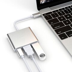 Alumīnija adapteris 3in1 USB-C uz HDMI 4K, USB 3.1, USB-C-Silver cena un informācija | Adapteri un USB centrmezgli | 220.lv