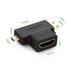 Адаптер HDMI Type A, Ugreen, mini HDMI, micro HDMI, черный цена и информация | Адаптеры и USB разветвители | 220.lv