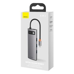 Daudzfunkcionāls karšu lasītājs, 8in1, Baseus HUB, USB USB-C PD 100 W., HDMI un micro SD, 3x USB 3.2 RJ45, pelēks cena un informācija | Adapteri un USB centrmezgli | 220.lv