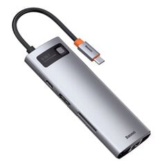 Daudzfunkcionāls karšu lasītājs, 8in1, Baseus HUB, USB USB-C PD 100 W., HDMI un micro SD, 3x USB 3.2 RJ45, pelēks cena un informācija | Adapteri un USB centrmezgli | 220.lv