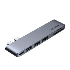 Адаптер для MacBook Pro, Air, Ugreen, HUB 2x USB-C to 3x USB 3.0 / TF / SD / USB-C, серый цена и информация | Адаптеры и USB разветвители | 220.lv