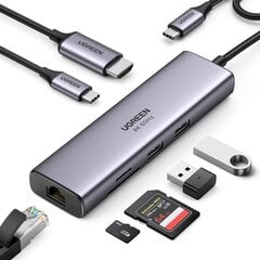 Многофункциональный HUB Card Reader, 7in1, Ugreen,- 2x USB HDMI 4K SD и TF USB-C RJ45, USB-C, серый цена и информация | Адаптеры и USB разветвители | 220.lv