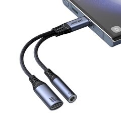 Adaptera lādētājs, 2in1, Joyroom SY-C021, USB-C uz USB-C / mini jack 3,5 mm, melns cena un informācija | Adapteri un USB centrmezgli | 220.lv