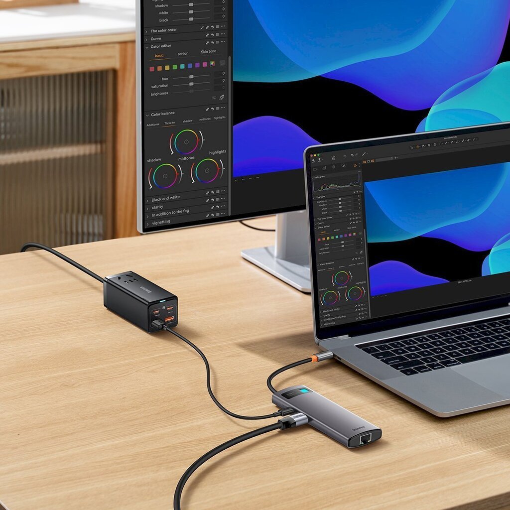 Karšu lasītājs, 6in1, Baseus StarJoy HUB, USB-C 3xUSB HDMI RJ45 PD, pelēks cena un informācija | Adapteri un USB centrmezgli | 220.lv