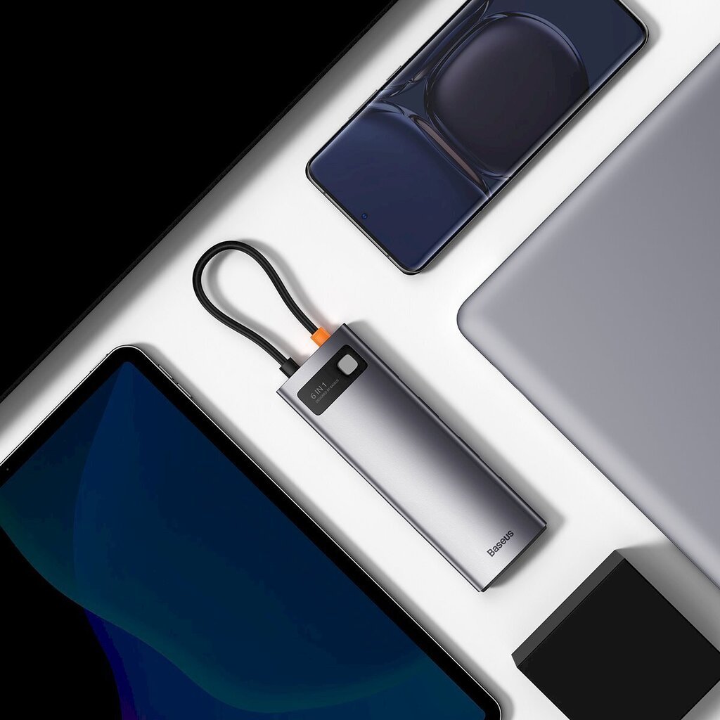 Karšu lasītājs, 6in1, Baseus StarJoy HUB, USB-C 3xUSB HDMI RJ45 PD, pelēks cena un informācija | Adapteri un USB centrmezgli | 220.lv