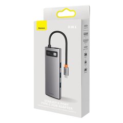 Картридер, 8 в 1, Baseus StarJoy HUB, USB-C 3xUSB HDMI RJ45 SD и TF PD, серый цена и информация | Адаптеры и USB разветвители | 220.lv