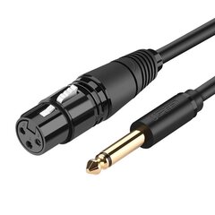 Audio mikrofona kabeļa adapteris, Ugreen, XLR iekšējais 6,35 mm, jack ārējais 3 m, melns cena un informācija | Adapteri un USB centrmezgli | 220.lv