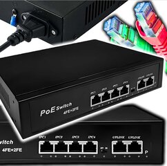 Slēdzis POE 4+2 4xPOE 2xUplink 10/100Mbps 65W PoE+ kamerām + EXTEND funkcija cena un informācija | Gaming aksesuāri | 220.lv