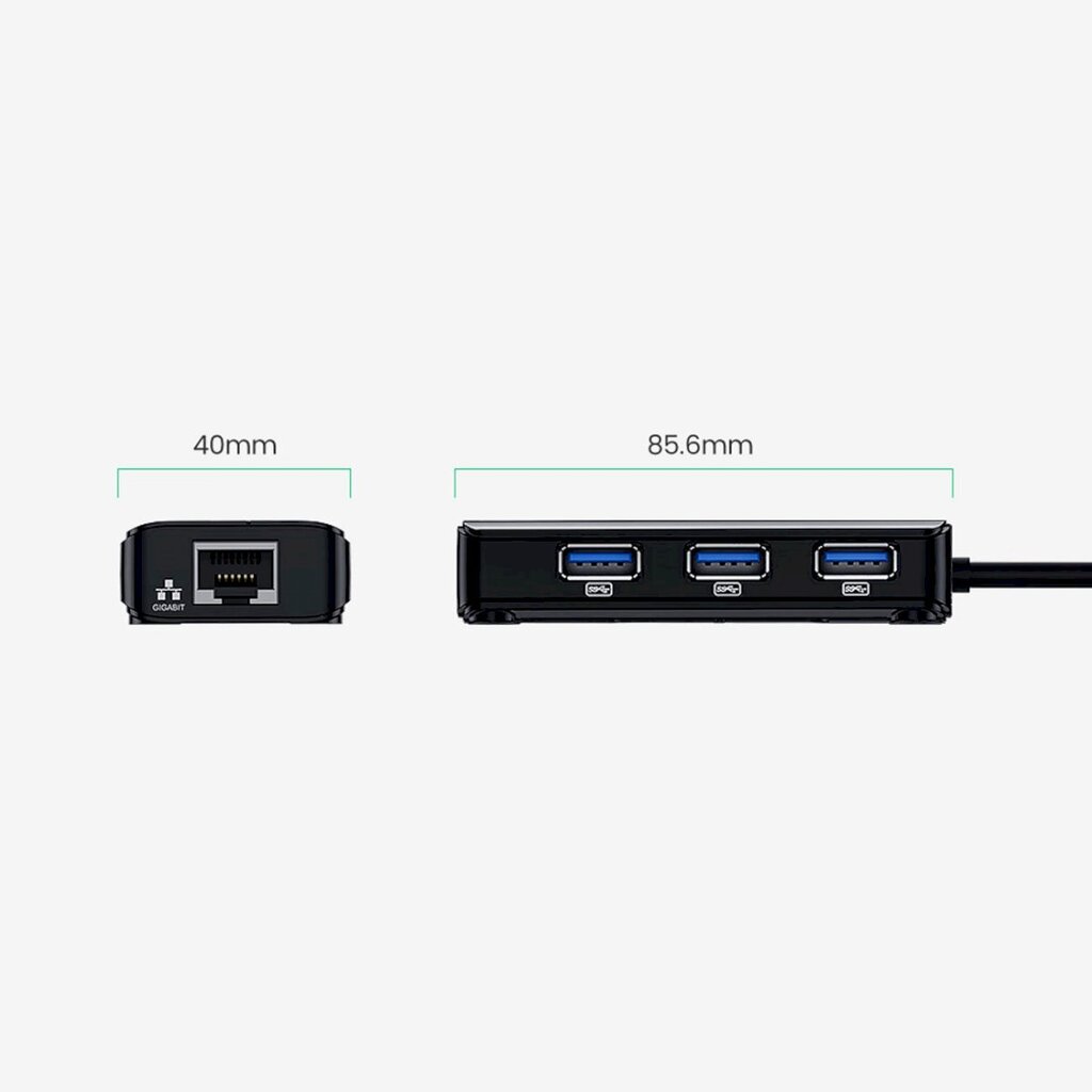 HUB tīkla adapteris, Ugreen 202651, USB-A, RJ45, 1000 Mbps., / 3x USB, 3.0, melns цена и информация | Adapteri un USB centrmezgli | 220.lv