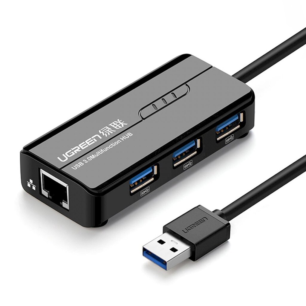 HUB tīkla adapteris, Ugreen 202651, USB-A, RJ45, 1000 Mbps., / 3x USB, 3.0, melns цена и информация | Adapteri un USB centrmezgli | 220.lv