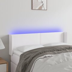 gultas galvgalis ar LED, 147x16x78/88 cm, balta mākslīgā āda cena un informācija | Gultas | 220.lv