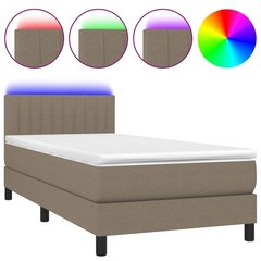 atsperu gulta ar matraci, LED, pelēkbrūns audums, 90x190 cm cena un informācija | Gultas | 220.lv