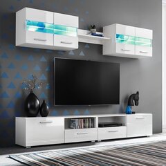 TV sienas sekcija ar LED gaismām, 5 gab., spīdīgi balta cena un informācija | TV galdiņi | 220.lv