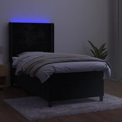 atsperu gulta ar matraci, LED, melns samts, 90x190 cm cena un informācija | Gultas | 220.lv