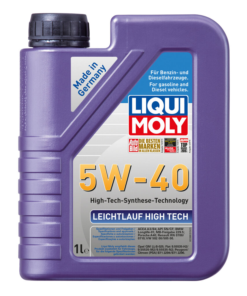 Liqui Moly Leichtlauf High Tech 5W-40 sintētiskā motoreļļa, 1L цена и информация | Motoreļļas | 220.lv