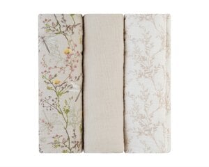 Муслиновые пеленки KikkaBoo Secret Garden Beige, 100x100 см, 3 шт. цена и информация | Пеленальные доски и пеленки | 220.lv