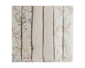 Муслиновые пеленки KikkaBoo Secret Garden Beige, 30x30 см, 6 шт. цена и информация | Пеленальные доски и пеленки | 220.lv