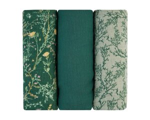 Муслиновые пеленки KikkaBoo Secret Garden Green, 75x75 см, 3 шт. цена и информация | Пеленальные доски и пеленки | 220.lv