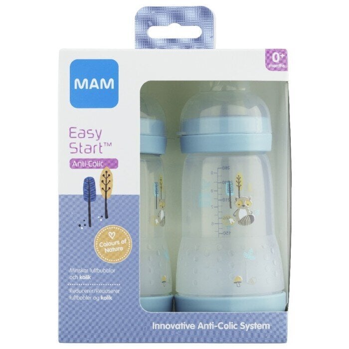 Pudelīte Mam Easy Start Anti-Colic, 0+ mēn, 260 ml, 2 gab. cena un informācija | Bērnu pudelītes un to aksesuāri | 220.lv