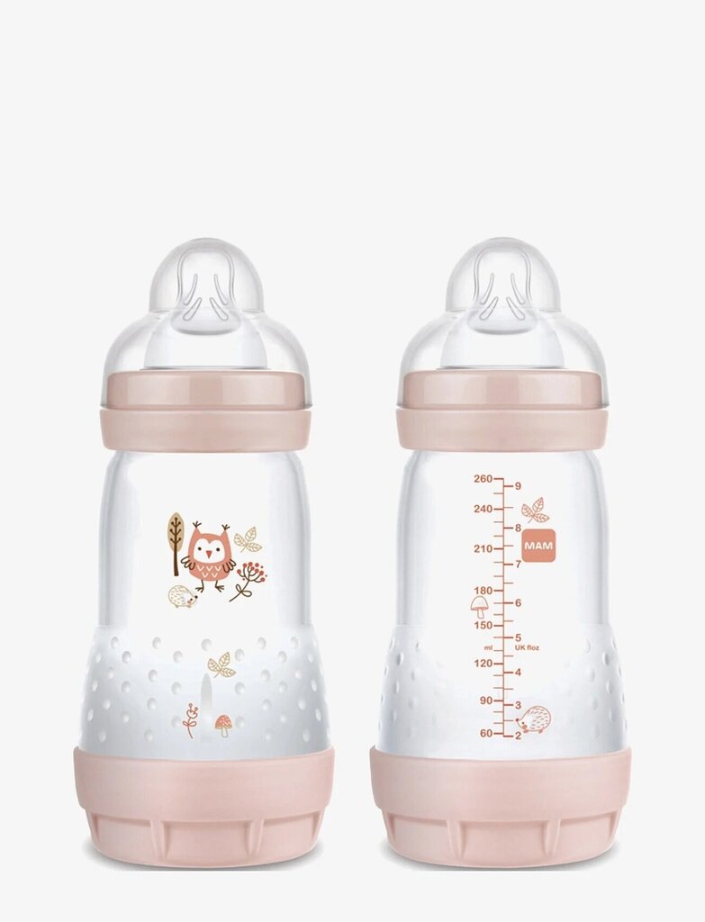 Zīdaiņu pudelīšu komplekts Mam Easy Start Anti-Colic, rozā, 0 mēn+, 260 ml, 2 gab. cena un informācija | Bērnu pudelītes un to aksesuāri | 220.lv