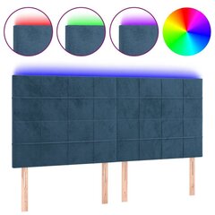 gultas galvgalis ar LED, 200x5x118/128 cm, tumši zils samts цена и информация | Кровати | 220.lv