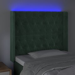 gultas galvgalis ar LED, 93x16x118/128 cm, tumši zaļš samts cena un informācija | Gultas | 220.lv