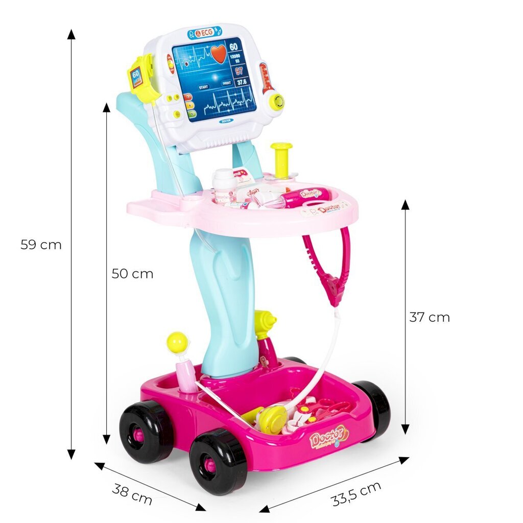 Ārsta ratiņu komplekts ar skaņām HC3444611, 17 daļas, rozā цена и информация | Rotaļlietas meitenēm | 220.lv