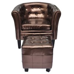 Кресло для отдыха с скамейкой для ног Chesterfield, коричневое цена и информация | Кресла в гостиную | 220.lv