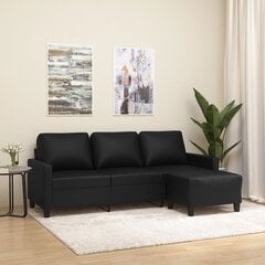 Trīsvietīgs dīvāns ar kājsoliņu, 180 cm, melna mākslīgā āda цена и информация | Диваны | 220.lv