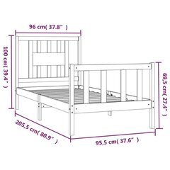 gultas rāmis ar galvgali, melns, priedes masīvkoks, 90x200 cm cena un informācija | Gultas | 220.lv