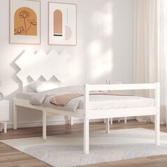 gultas rāmis ar galvgali, balts, masīvkoks, 90x200 cm cena un informācija | Gultas | 220.lv