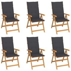 dārza krēsli, antracītpelēki matrači, 6 gab., masīvs tīkkoks cena un informācija | Dārza krēsli | 220.lv