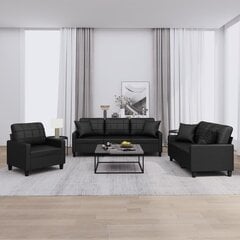 Trīsdaļīgs dīvānu komplekts ar spilveniem, melna mākslīgā āda цена и информация | Диваны | 220.lv