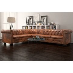 sešvietīgs Chesterfield dīvāns, brūna mākslīgā āda cena un informācija | Stūra dīvāni | 220.lv
