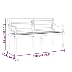 sols ar melnu matraci, 150 cm, masīvs tīkkoks cena un informācija | Dārza soli | 220.lv